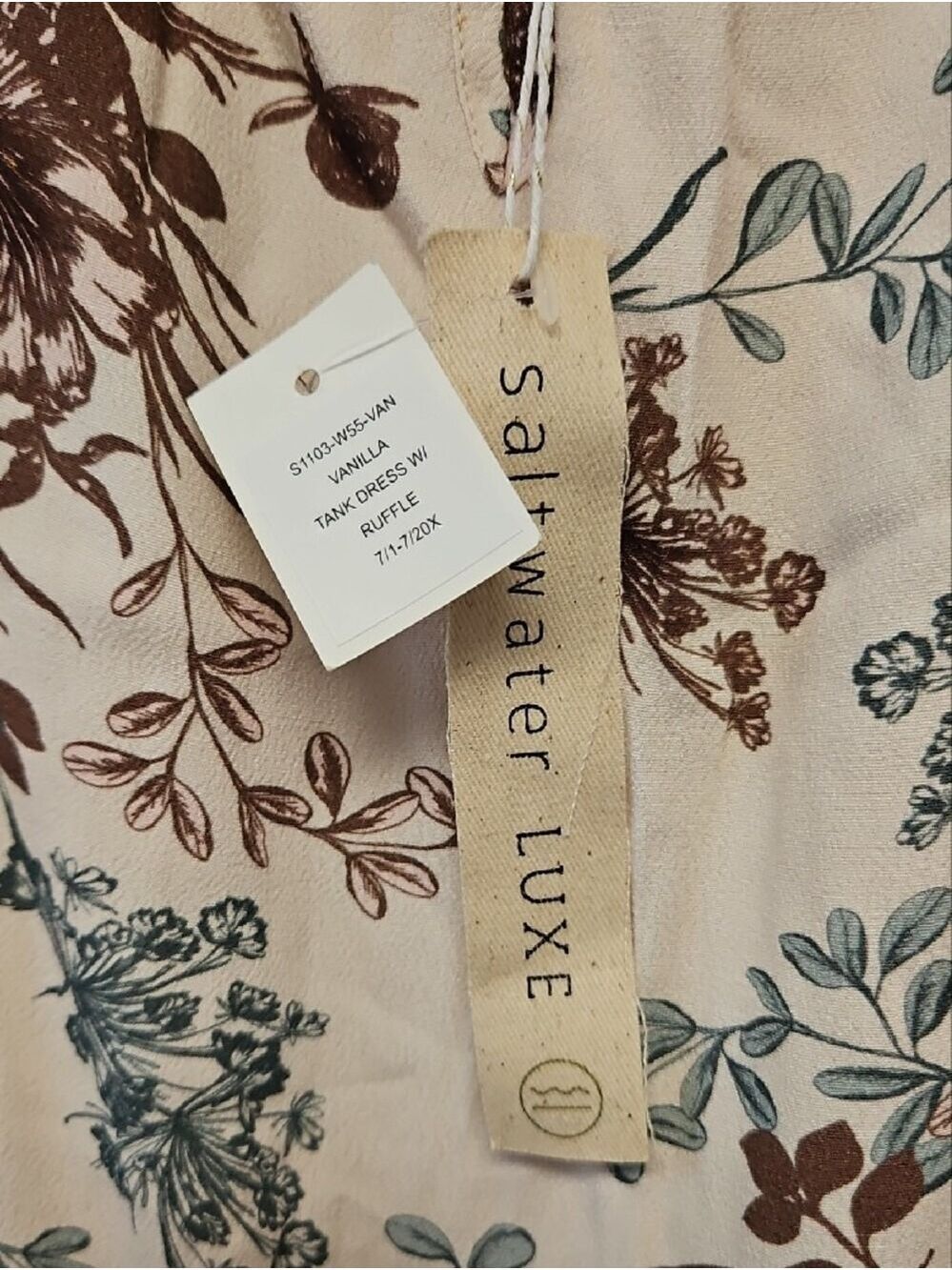 saltwater LUXE Cream Mini Sundress with Brown & Teal Floral Print - Picture 8 of 8